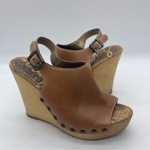 Sam Edelman Camilla Women's Size 6 Platform Wedge Sandals Brown Leather Peep Toe